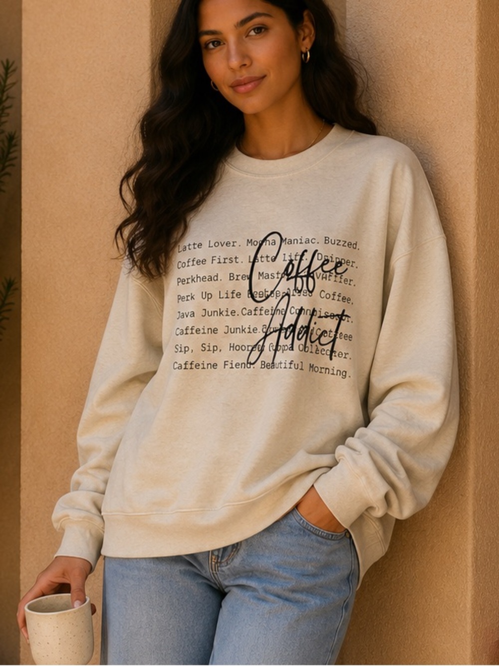 Gildan Coffee Addict Graphic Crewneck Sweatshirt Large